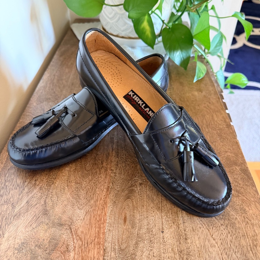 Kirkland Signature Tassel Kiltie Loafers Mens 9 D‎ Black Leather Shoes Brazil - Picture 2 of 11